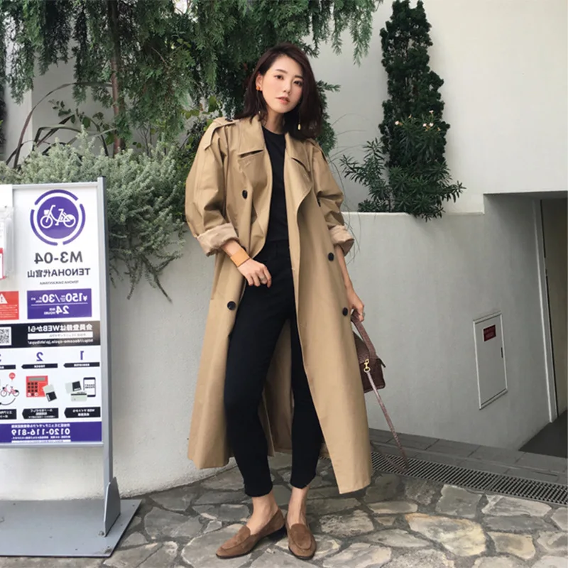 Women 's Trench Coat Mid -length 2021 New Korean Style Elegant Fashion Casual Spring and Autumn Khaki Long Double Breasted Full