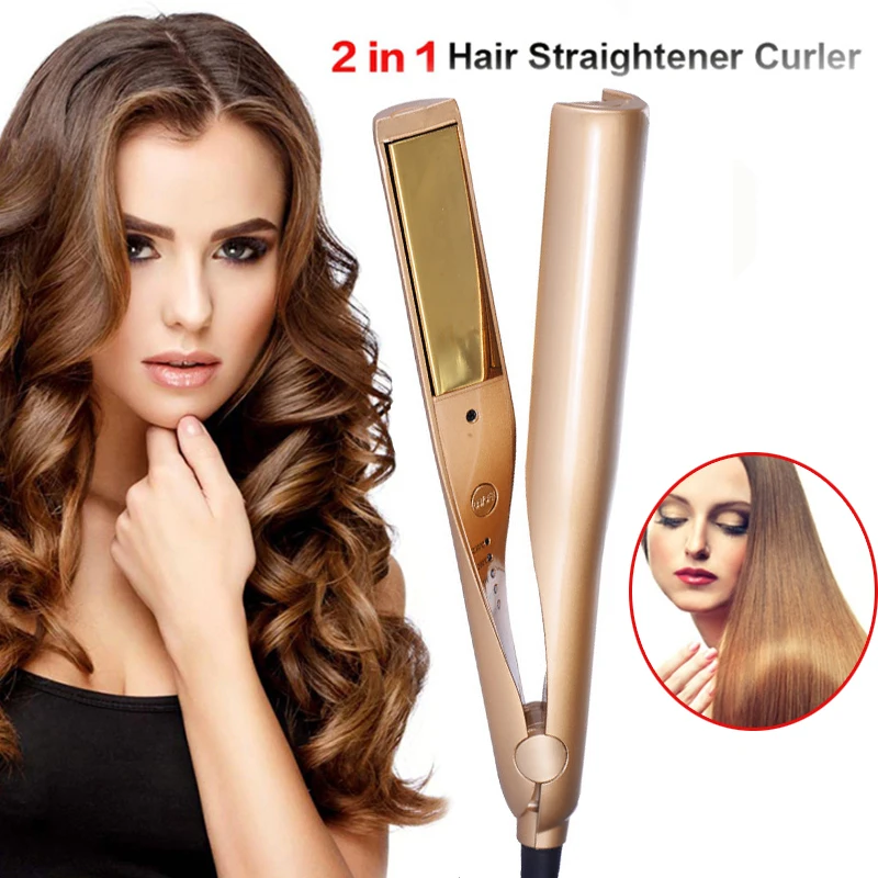 

2 in 1 Hair Curler Straightening Machine Styling Professional Titanium Electric Hair Straighteners Roller Styler Curler Tools