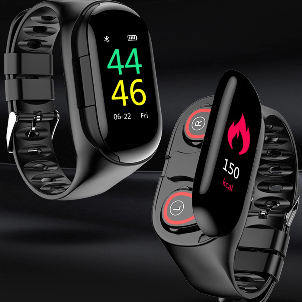 

M1 Smart Bracelet Color Screen Wireless Bluetooth 5.0 Headset 2-in-1 Heart Rate Blood Pressure Monitoring Movement Passometer