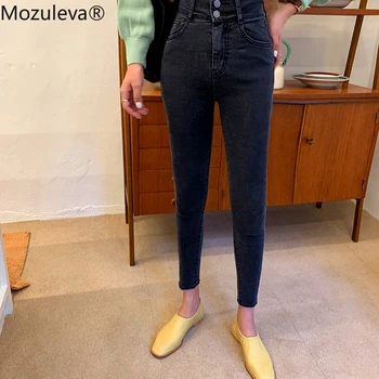 

Mozuleva Casual Blazer Skinny Jeans Women Front Buttons Plus Size Jeans for Women Stretch Jeans Female Skinny Denim Pencil Pants