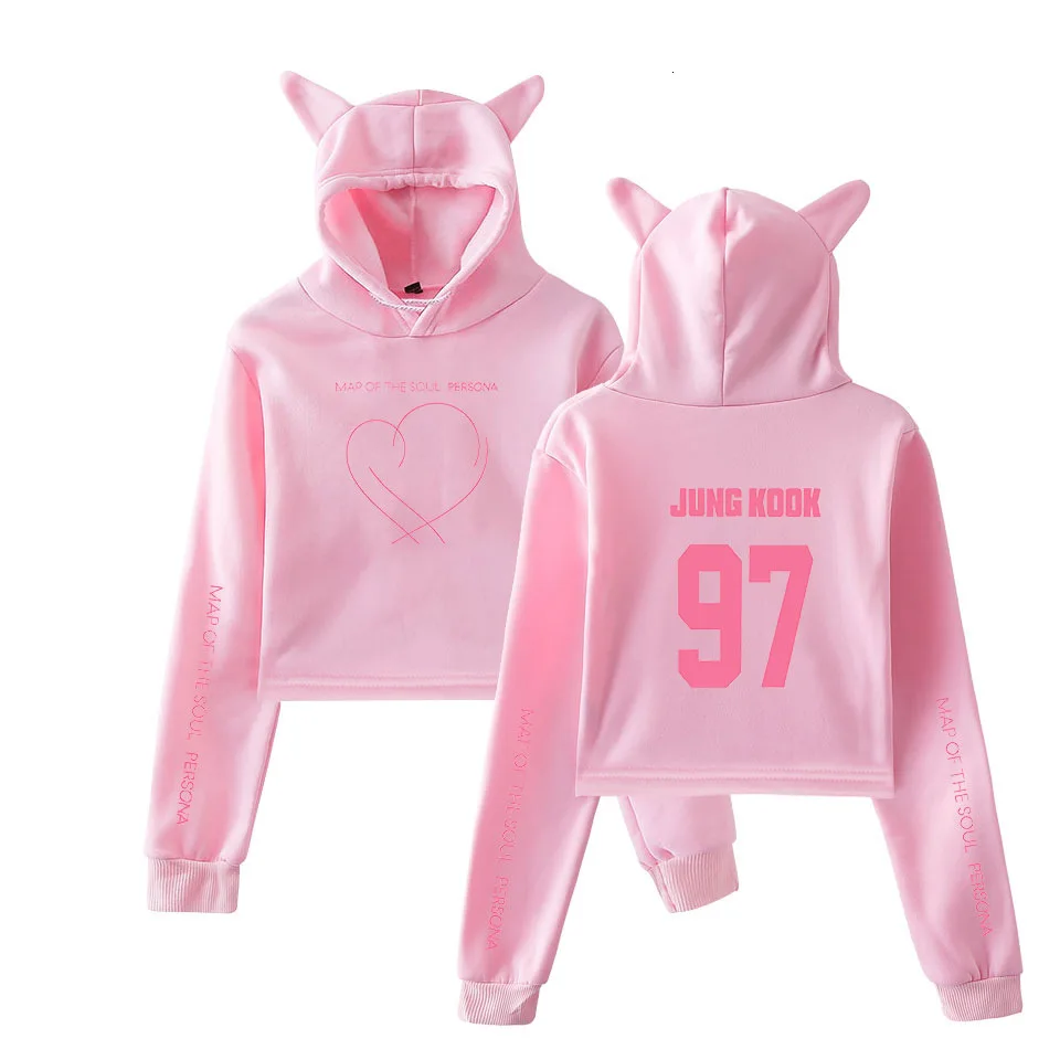 BTS Crop Top Hoodie (Cute Kawaii Cat Ears)