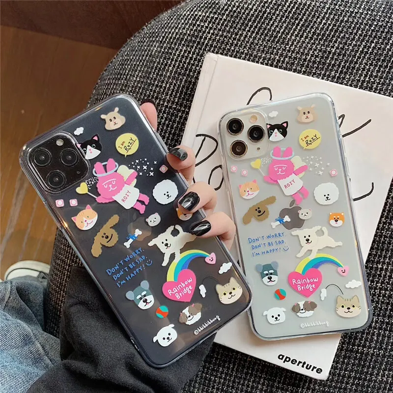 

Cute illustration puppy dog case for iphone 8 7 6s 6 Plus art rainbow dogs transparent soft cover for iphone 11 Pro xs max x xr