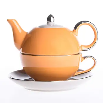 

ARTVIGOR Portable Travel Tea Set for One with One Teapot,Cup and Saucer Stackable Ceramic Porcelain Office Personal Teaware Set