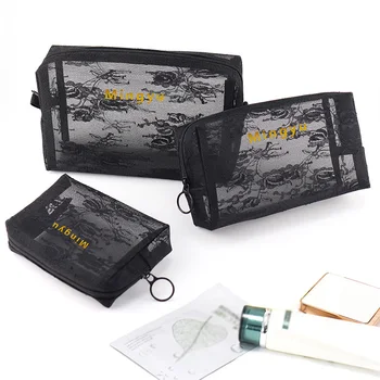 

Fashion Women Neceser Cosmetic Bag Transparent Travel Small Large Black Lace Toiletry Makeup Organizer Bags Storage Case Pouch
