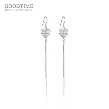 

Fashion Women 925 Sterling Silver Jewelry Long Tassel Earrings Ladies Love Shape Earrings Inlaid Silver Earrings For Dress Up