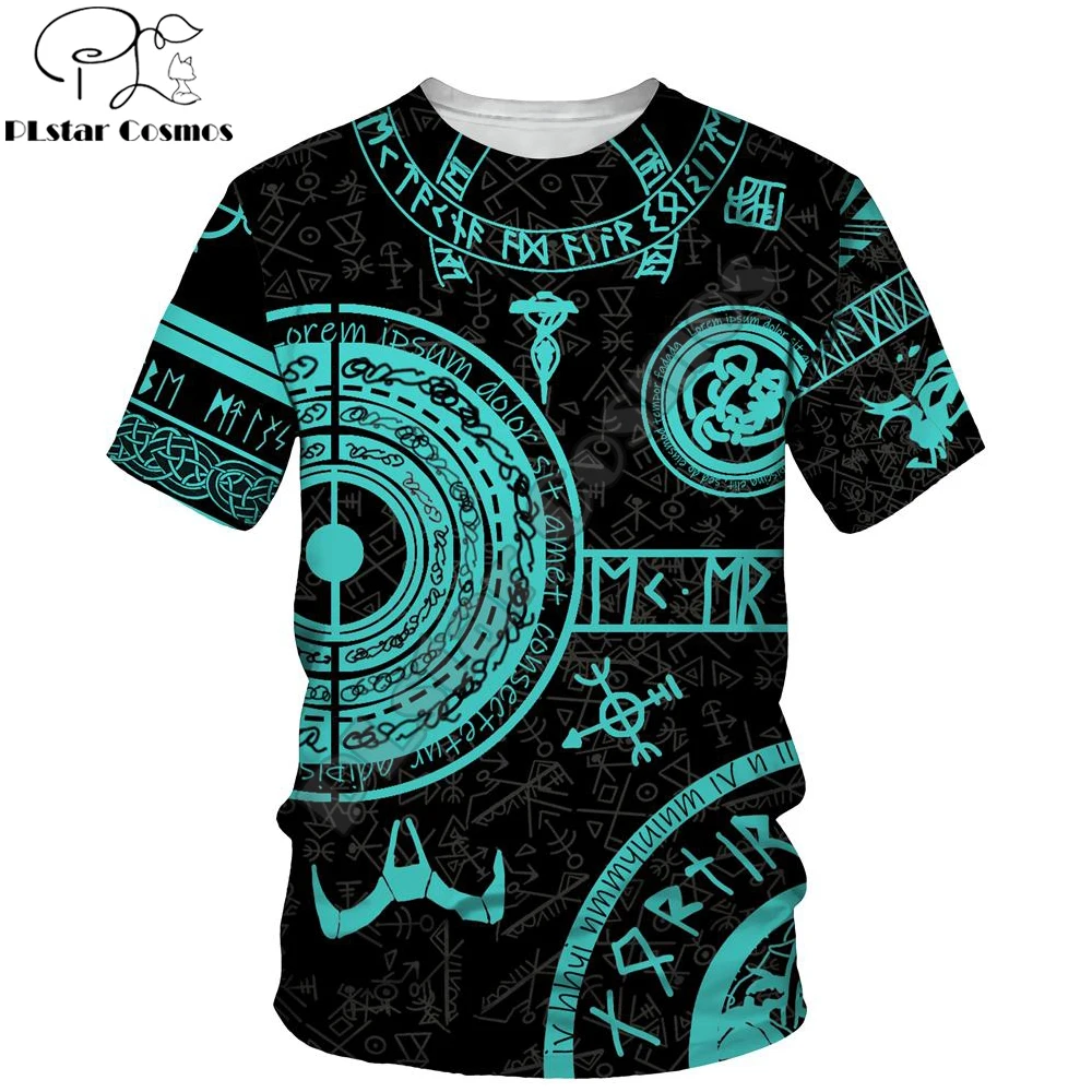 

2023 Cool Summer Mens t-shirt Mjolnir Odin symbol tattoo 3D full Printing Harajuku Short sleeve T shirt Unisex Casual tops TX235