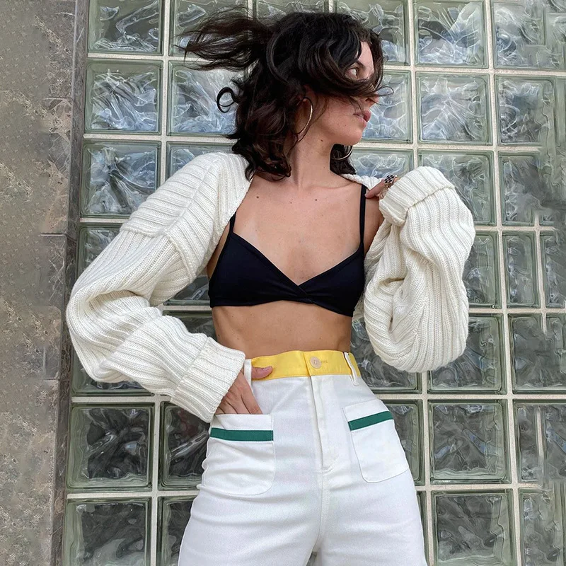 

2020 New Fall Winter Women Knitted top Knit Arm Warmers High Neck Long Sleeves Cardigans casual stylish Chic Women Pull Femme