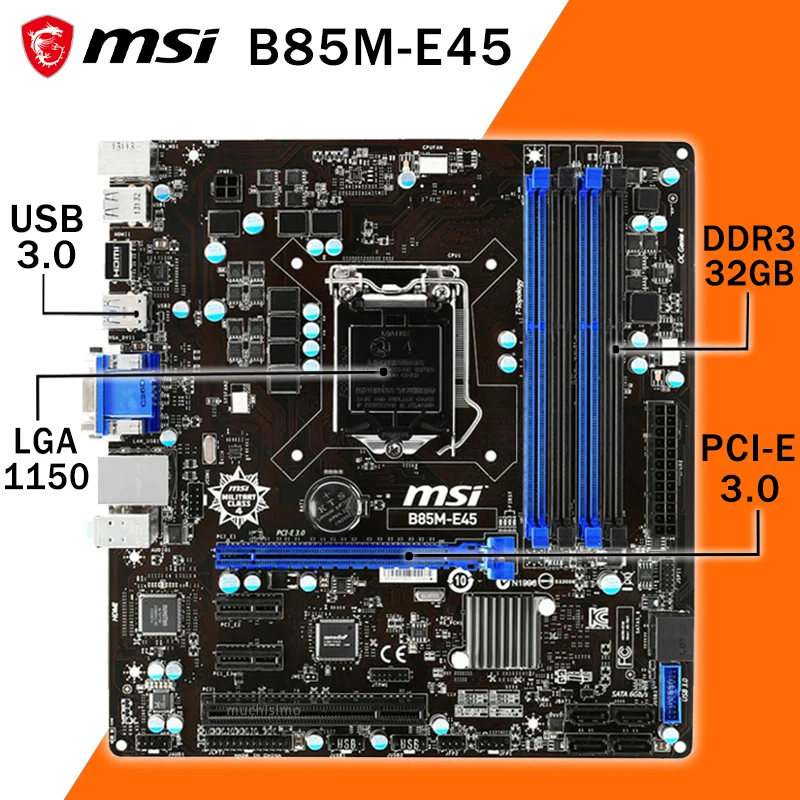 brochure Misvisende Hovedløse MSI B85M-E45 LGA1150 + core i7 4770k www.gastech.com.tr