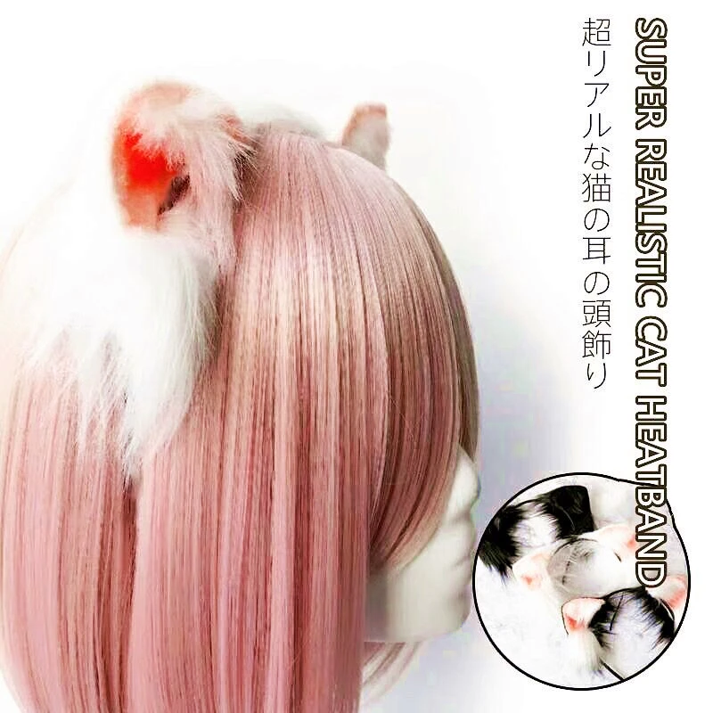 Handmade Realistic Fur Cat Ears Headband - 3 Colors Neko Anime Cosplay Costume for Halloween, Birthday Party, Hair Accessories image 2