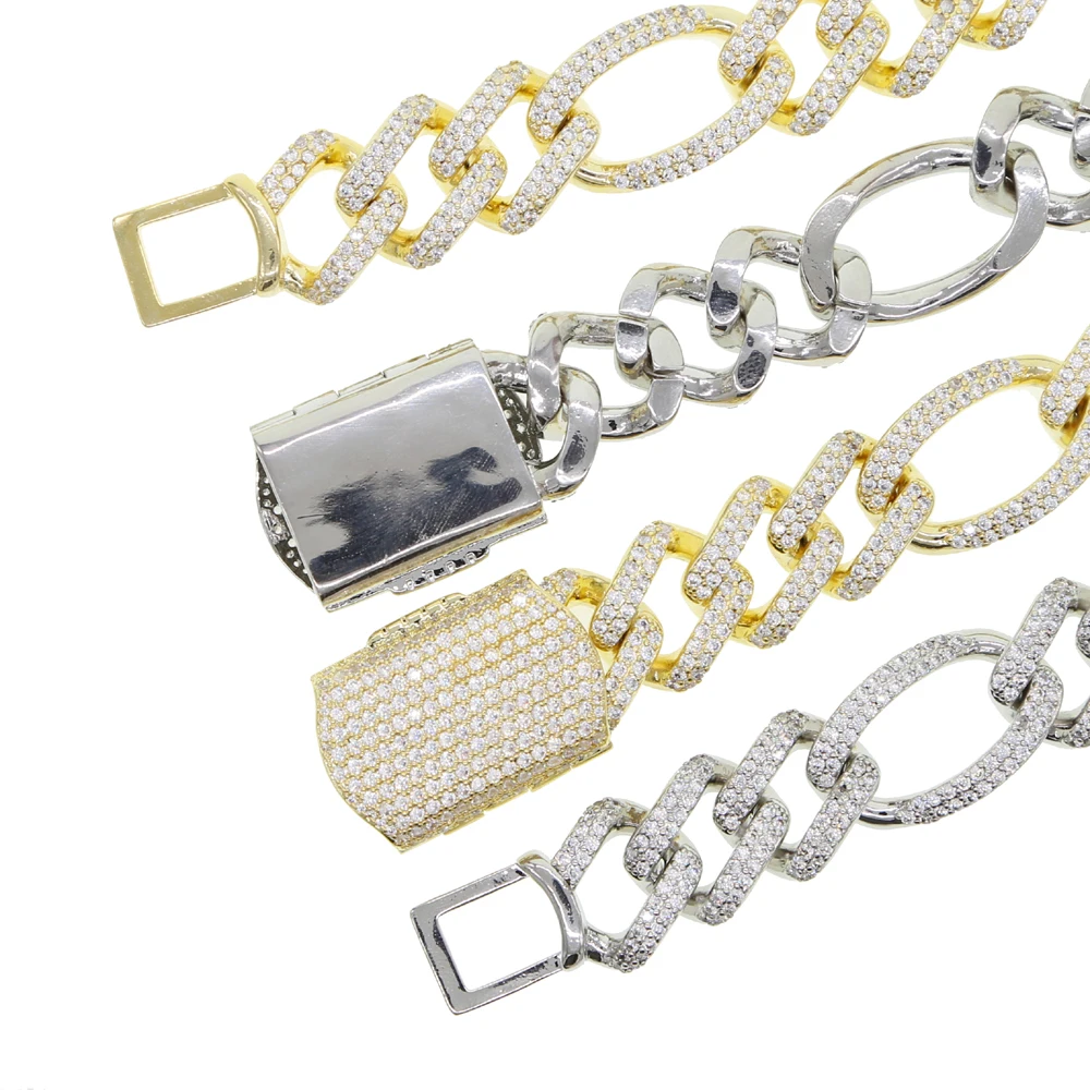 アクセサリー glitter 19mm iced out chain 60cm New 19MM Figaro Chain Cuban Necklace Hip Hop Iced Out Bling