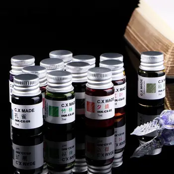 

12 Colors Bottled Dip Glass Pen Ink With 1Pc Blue Fountain Dip Writing Signature Pen Art Supplies Gifts Nov.8