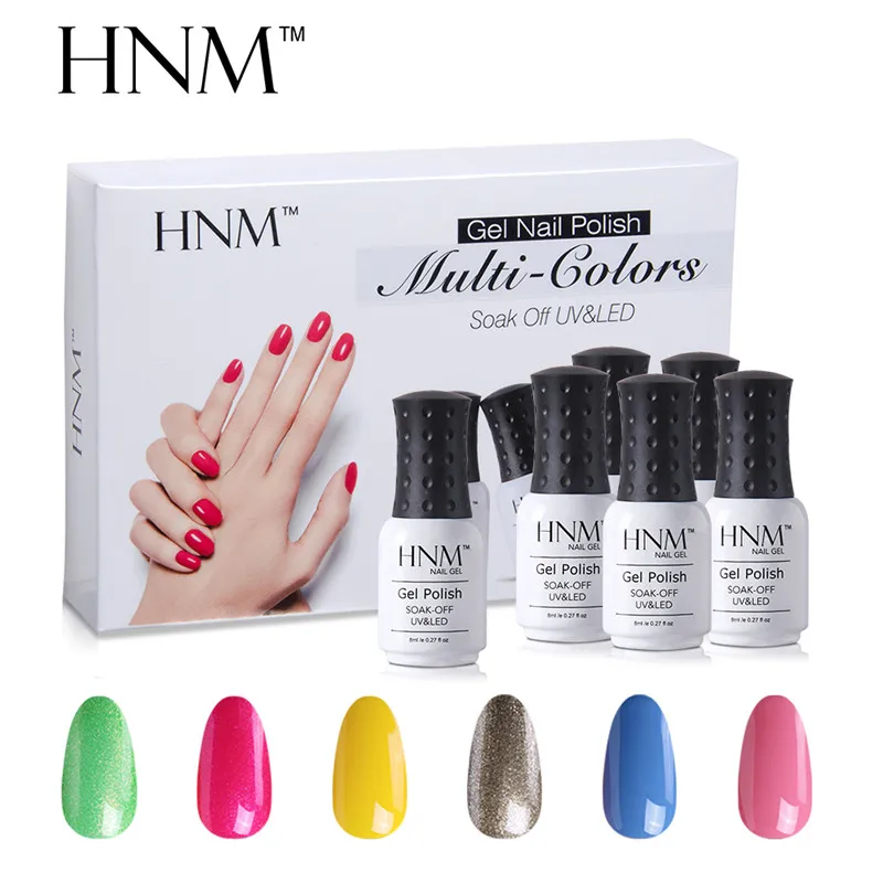 HNM 6pcs/set Nail Art Pure Color 8ML Gel Varnish Sets Nail Polish Kit Manicure UV Gel Lucky Gel Varnish Lacquer DIY For Nail Kit - Цвет: 28