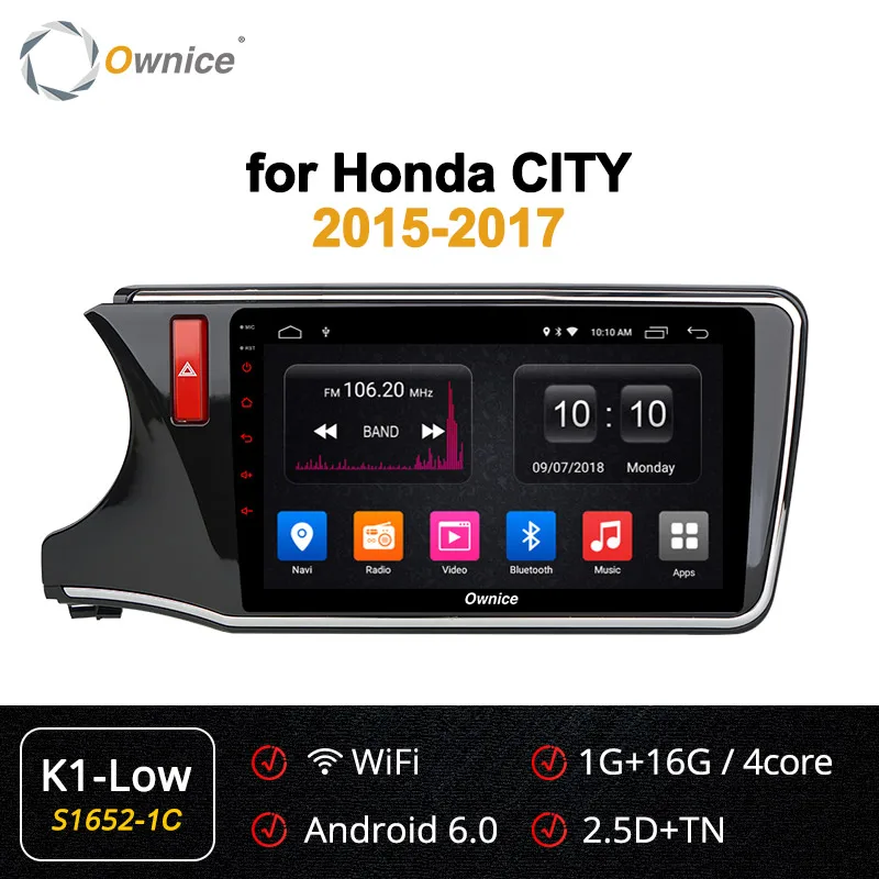 Ownice k3 k5 k6 автомобильное радио для Honda City- Android 9,0 10,1 ''Octa 8 ядро gps Навигация DVD плеер DSP 360 панорама оптического волокна - Цвет: S1652-1 K1 LOW