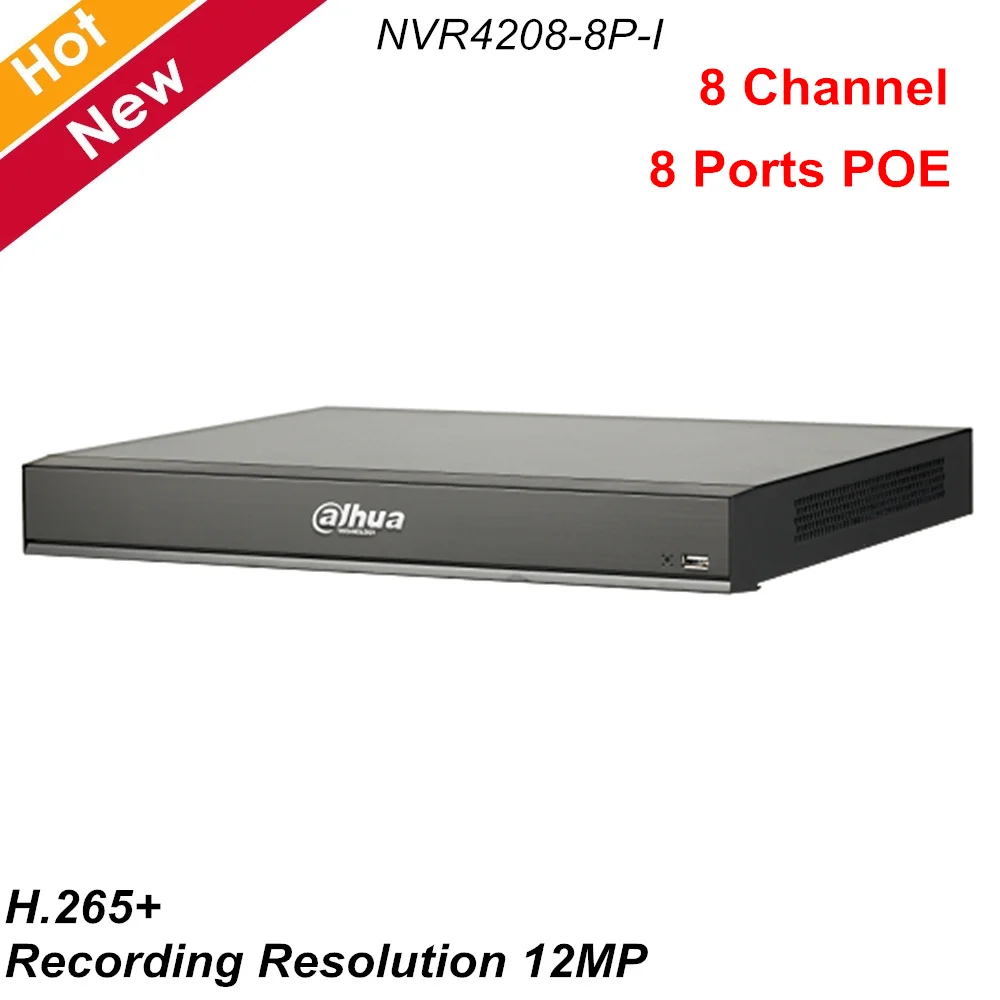  Dahua 8 canales NVR 1U 8 puertos de PoE grabadora de vídeo de red AI 2 HDD Smart H.265 + hasta 12 f