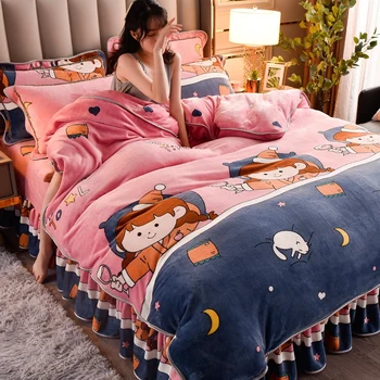 

Coral Fleece 4-piece Winter Double-sided Thickened And Warm-keeping Double-sided Flannel Bed Cover Bed Sheet 3-piece Set