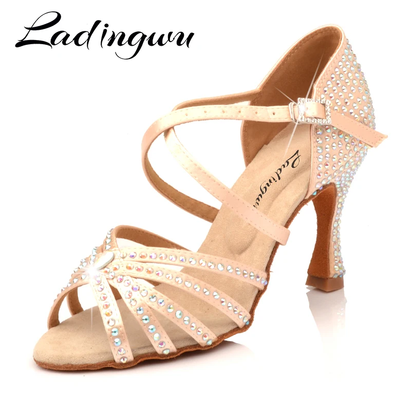 

Ladingwu Brands Dance Shoes For Woman Classic Five Strap Dance Shoes Ladies Girls Salsa Latin Dance Shoes Full Rhinestones