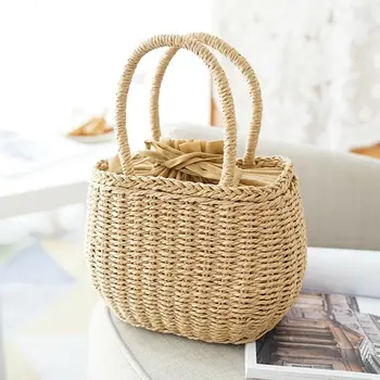 

2019 Women Fashion Rattan Straw Woven Bag Women Wicker Basket Tote Summer Beach Large Purse Ladies Strew Handbags Bags For Women