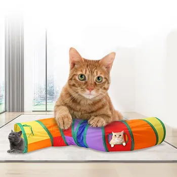 

S-shape Rainbow Cat Tunnel Tube Toy for Cat Kitten Foldable 2 Holes Cat Tunnel Kitten Toy Bulk Toys Rabbit Tunnel Cat Cave *