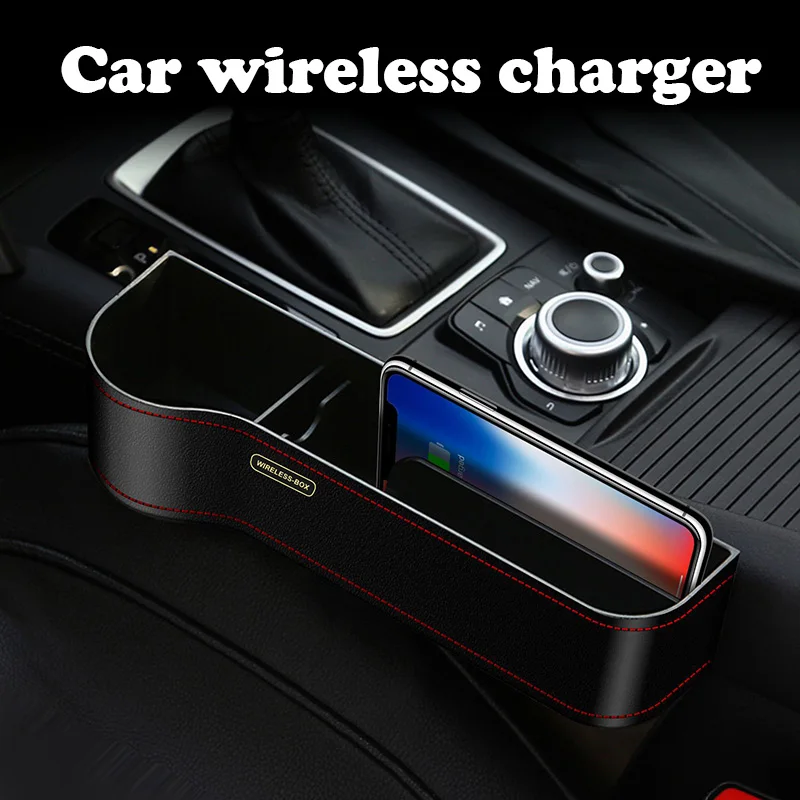 

Qi Wireless Charger Car Organizer Charging DOCK Station Storage Box Holder Car Seat Slit Gap For iPhone XS 11 PRO 8 Samsung s9