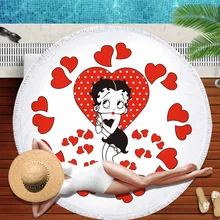 Betty Boop круглое пляжное полотенце для взрослых, милое полотенце из микрофибры для ванной комнаты, купальное полотенце с кисточками, декоративное покрывало, коврик для йоги