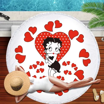 

Betty Boop Round Beach Towel For Adults Lovely Microfiber Towel Bathroom Swimming Towels Tassels Tapestry Blanket Yoga Beach Mat
