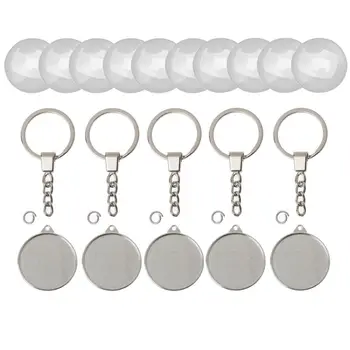 

25Pcs Double-Side Photo Pendant Trays Glass Cabochon Keychain Jewelry Making 83XF