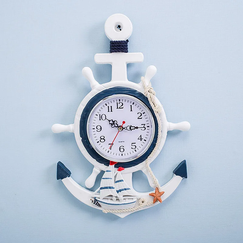 Синий белый руль якорь настенные часы круговой Horloge Diy акриловые морские