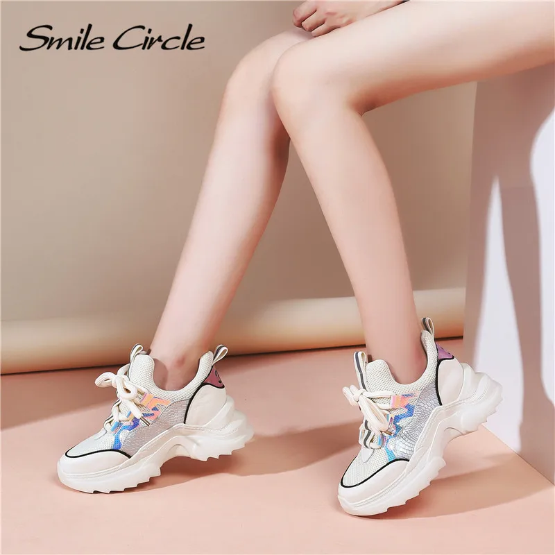 Женские кроссовки на толстой танкетке Smile Circle Повседневная дышащая обувь в стиле