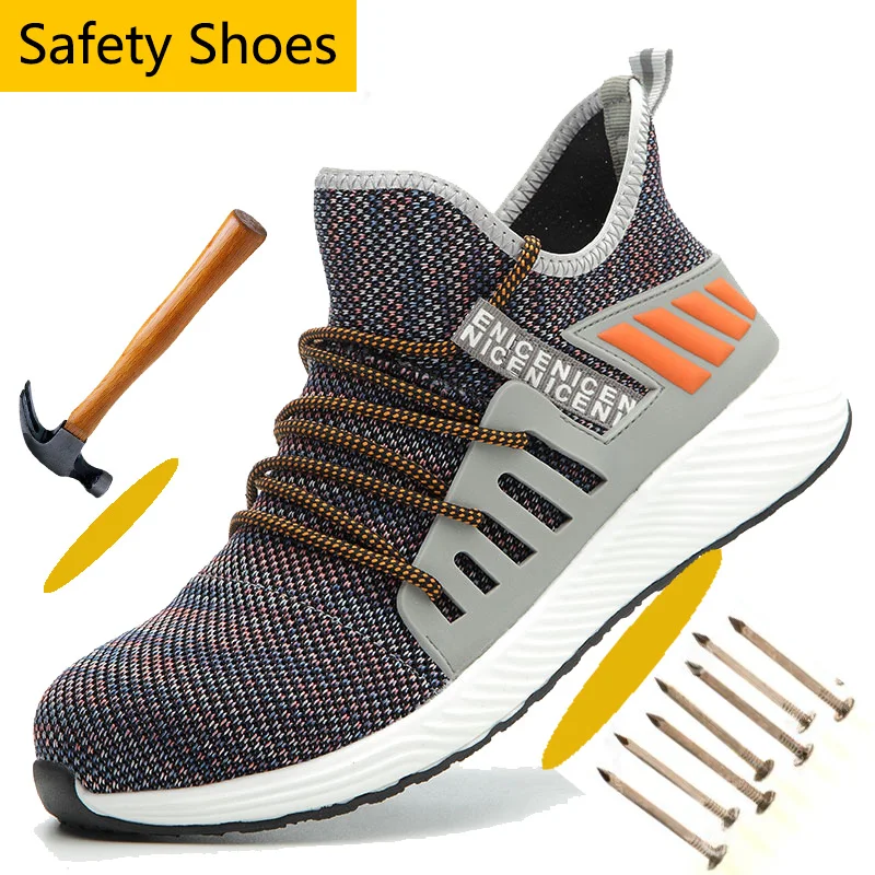 

Anti-smash Men's Protective Steel Toe Cap Safety Shoes for Men Anti-Puncture Work Safety Shoes Light Mesh Hiking Shoes Sneaker