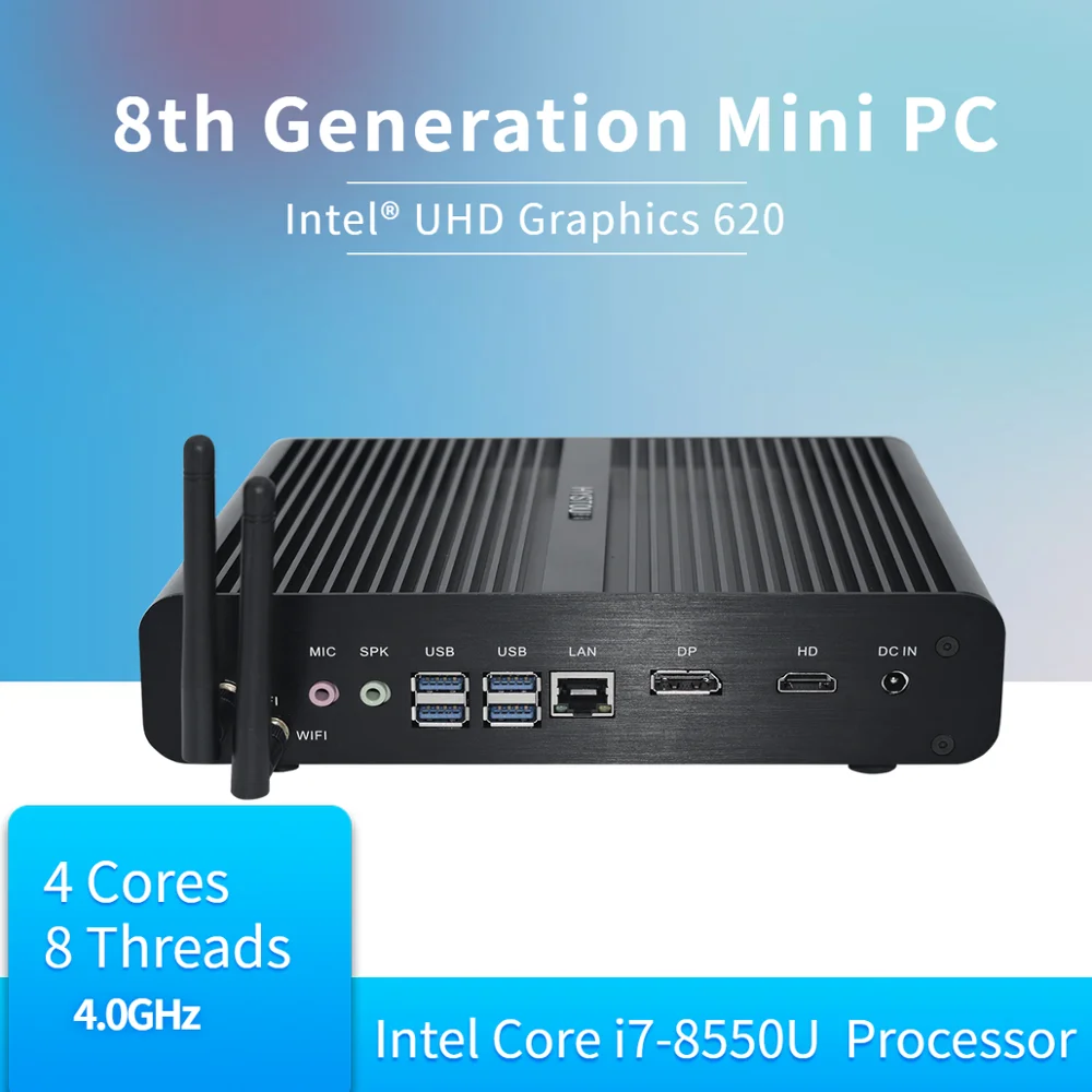 8 го поколения Intel Quad Core i7 8550U 8565U DDR4 безвентиляторный мини ПК Wind 10 M.2 Gaminig компьютер