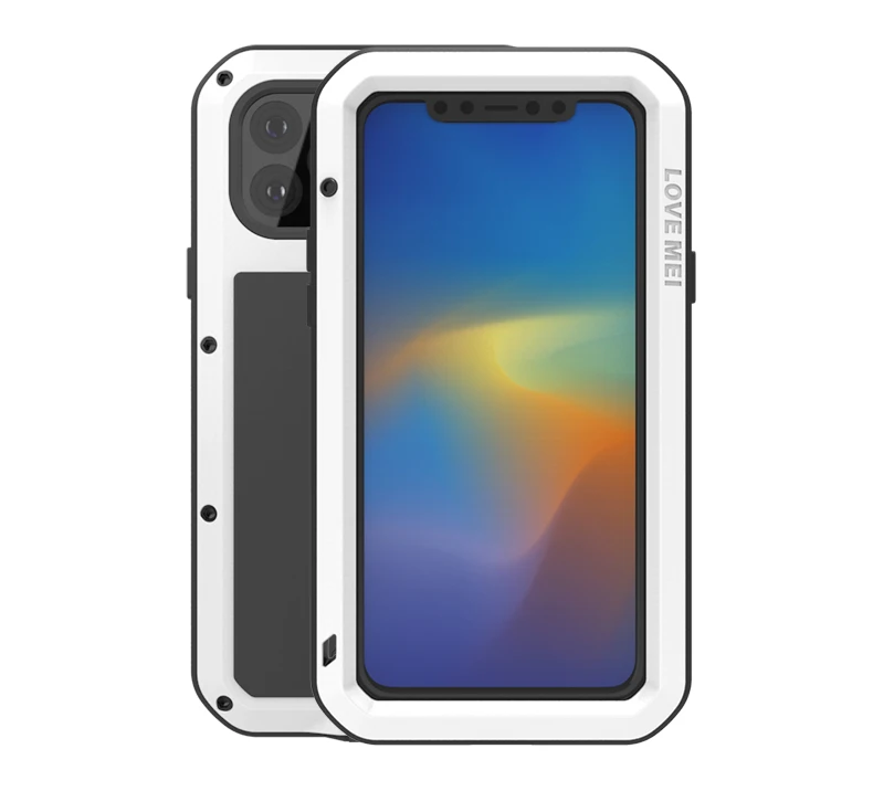 Водонепроницаемый чехол для iPhone 11 pro LOVE MEI металлический противоударный чехол Gorilla glass экранная пленка для iPhone 11pro XI крышка 5,8" - Цвет: White