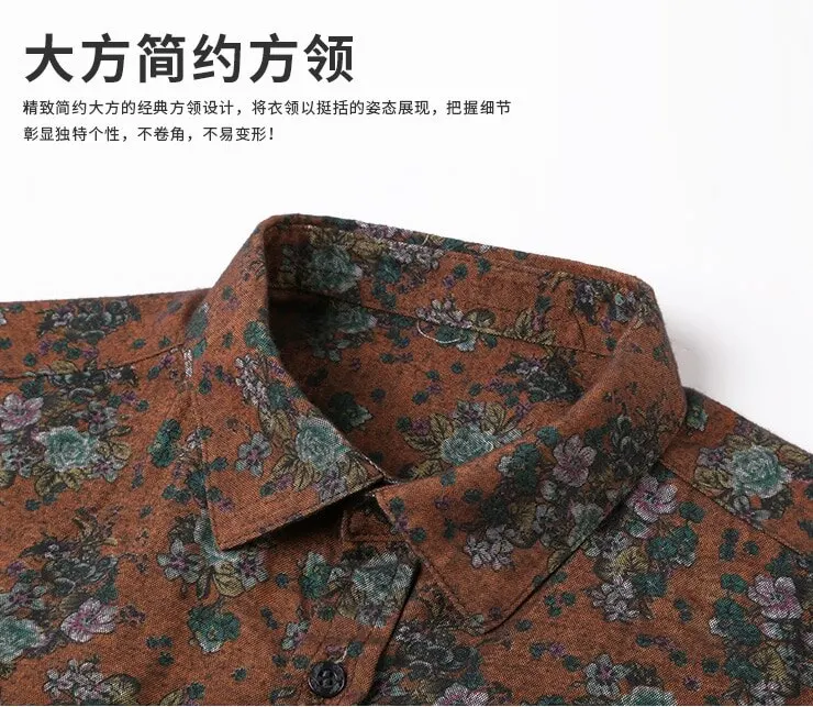 Осенняя мужская рубашка ins Новая мода цветочный принт с длинным рукавом camisa мужская Тонкая Цветочная винтажная льняная Повседневная