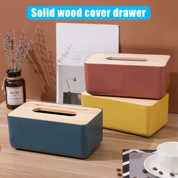 

Tissue Holder Box with Wooden Cover Home Rectangular Facial Tissue Cases Office Health99