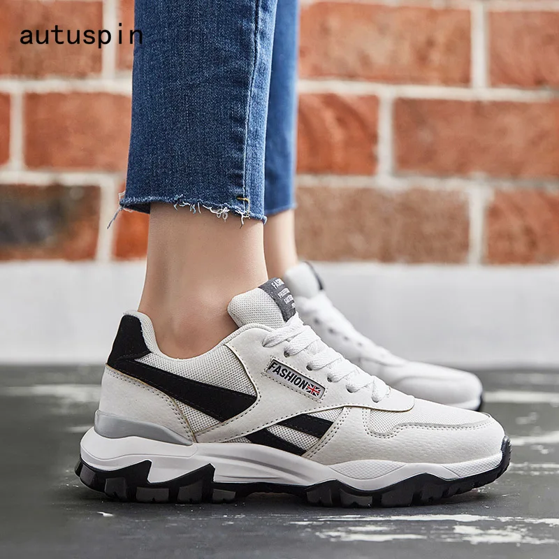 

autuspin Classic Winter Sneakers Women Air Mesh Leather Platform Women's Running Shoes Trainer GYM Sports Exercise Wedge Sneaker