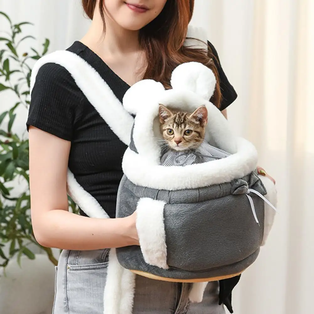 Sac A Dos Chaud Pour Animaux De Compagnie Sacoche De Transport Pour Petits Chiens Et Chats En Peluche D Hiver Cage Pour Voyage En Plein Air Poitrine Suspendue Pour Animaux De Compagnie