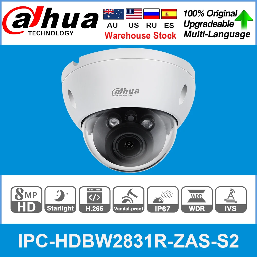 US $615.14 Dahua Original IPCHDBW2831RZASS2 8MP 4K 5X Zoom POE SD Card Slot Audio Alarm IO H265 40M IR IVS  Starlight Camera 4pcslot