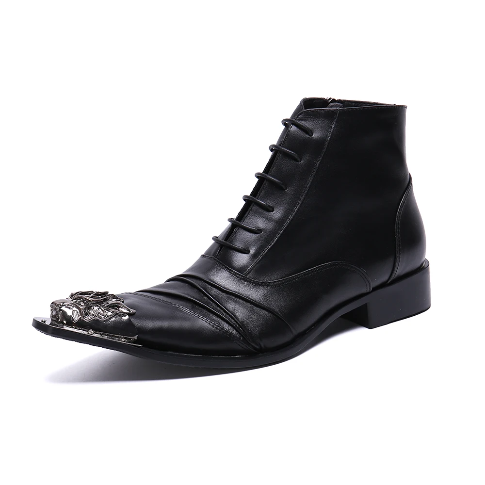 

Tidal current male boots fashion boots pointed toe high heels leather increased boots boots