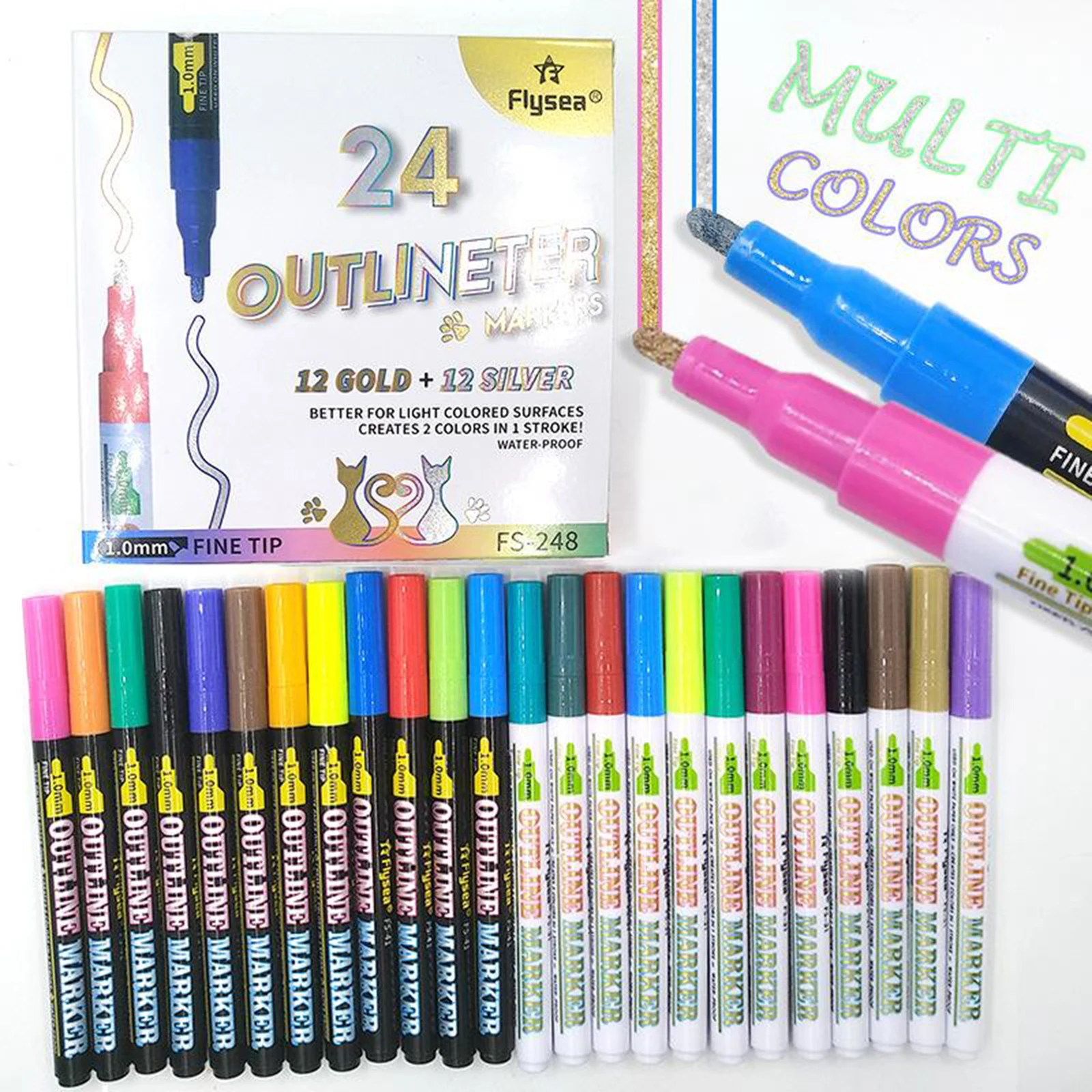 24 Colors Double Line Outline Pen Set Highlighter Marker Doodle Dazzles Pens