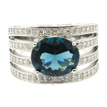 

21x15mm Stunning Created London Blue Topaz CZ Gift For Woman's Wedding Silver Rings