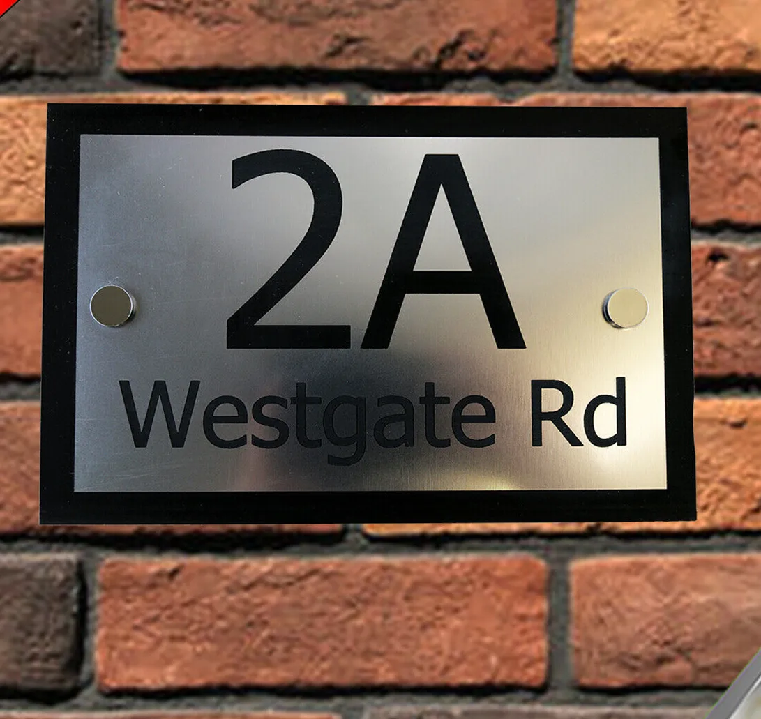 

Modern House Plaque Rectangle Brushed Stainless Plaque Door Number Street Name
