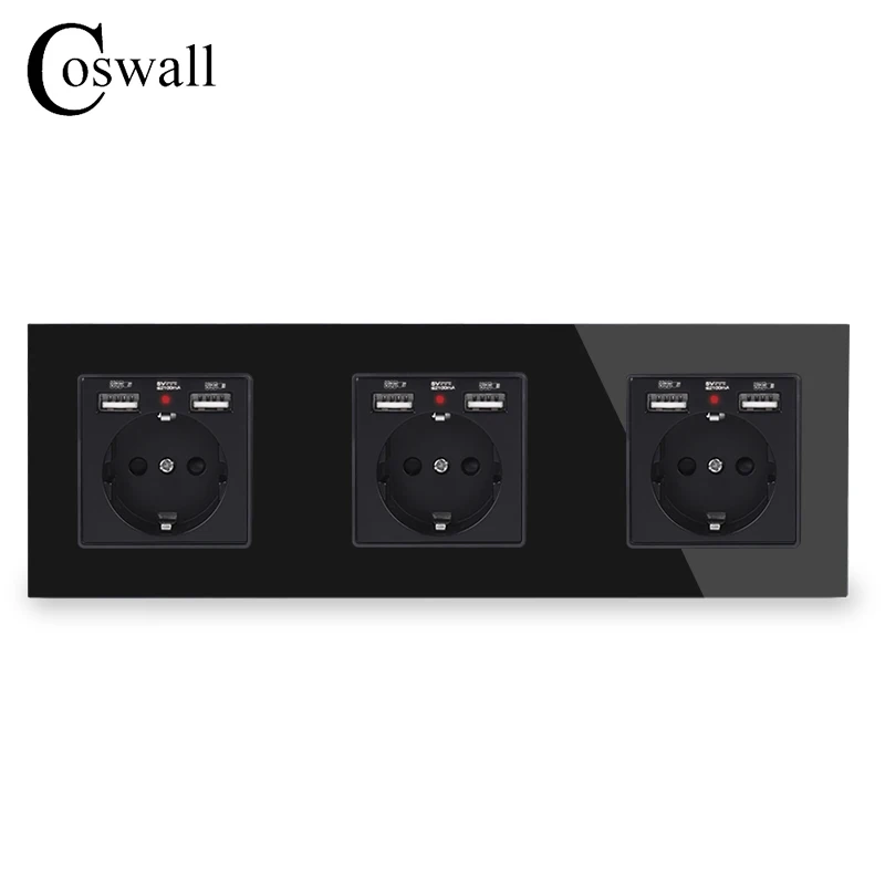COSWALL 3/4 Gang Россия Испании настенная розетка стандарта ЕС + двойной порт USB для