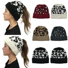 Knitted Winter Hats for Women Beanies Designer Caps Bonnets for Women Leopard Ponytail Hat Bonnet Fluffy Hat Wholesale Cap