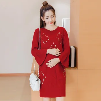 

Maternity Clothes Spring And Autumn Base Shirt Women's Korean-style Sweater Loose-Fit Mid-length Sweater Coat