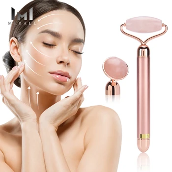 

Electric Jade Roller Slimming Face Massage Lifting Vibrating Natural Rose Quartz Genuine Green Jade Stone Facial Beauty Tool