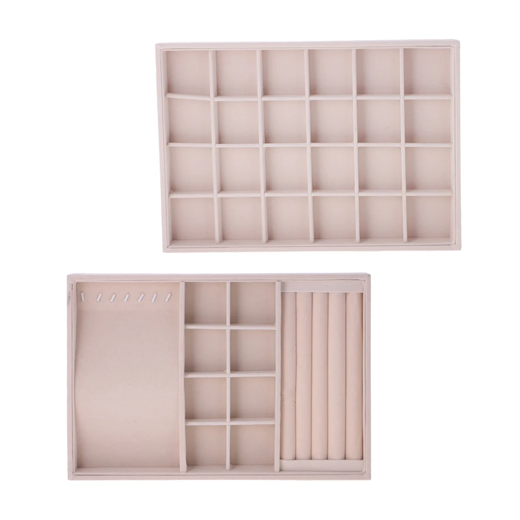 

2 Pieces Ring Earrings Necklace Jewelry Display Grids Compartment Box Tray Retailer Shop Showcase