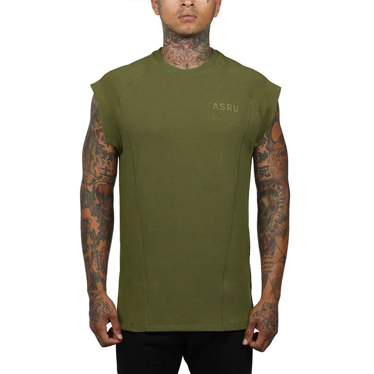 Новая мужская футболка для бега, Спортивная хлопковая футболка, Мужская гимнастическая майка, бодибилдинг, короткий рукав, футболка для тренировок, футболка для тренировок - Color: Army green