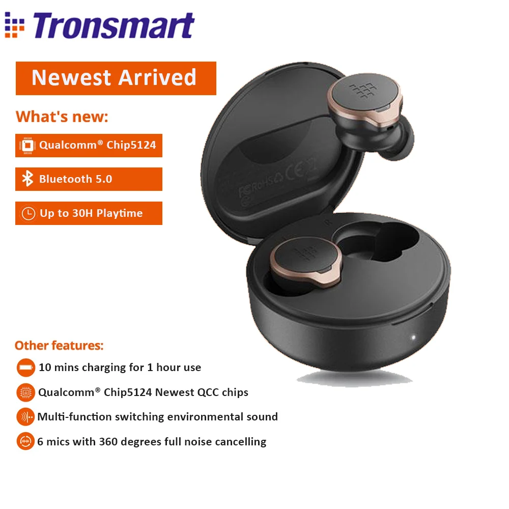 【QualcommChip5124】Original Tronsmart Apollo Bold ANC TWS Pro Wireless Bluetooth Earphones Handsfree Type c Earbuds Aptx hd buds