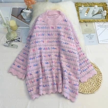 Женские свитера свободные повседневные новые Harajuku Kawaii свитера милые розовые милые полосатые оверсайз вязаный пуловер, Свитера CC396