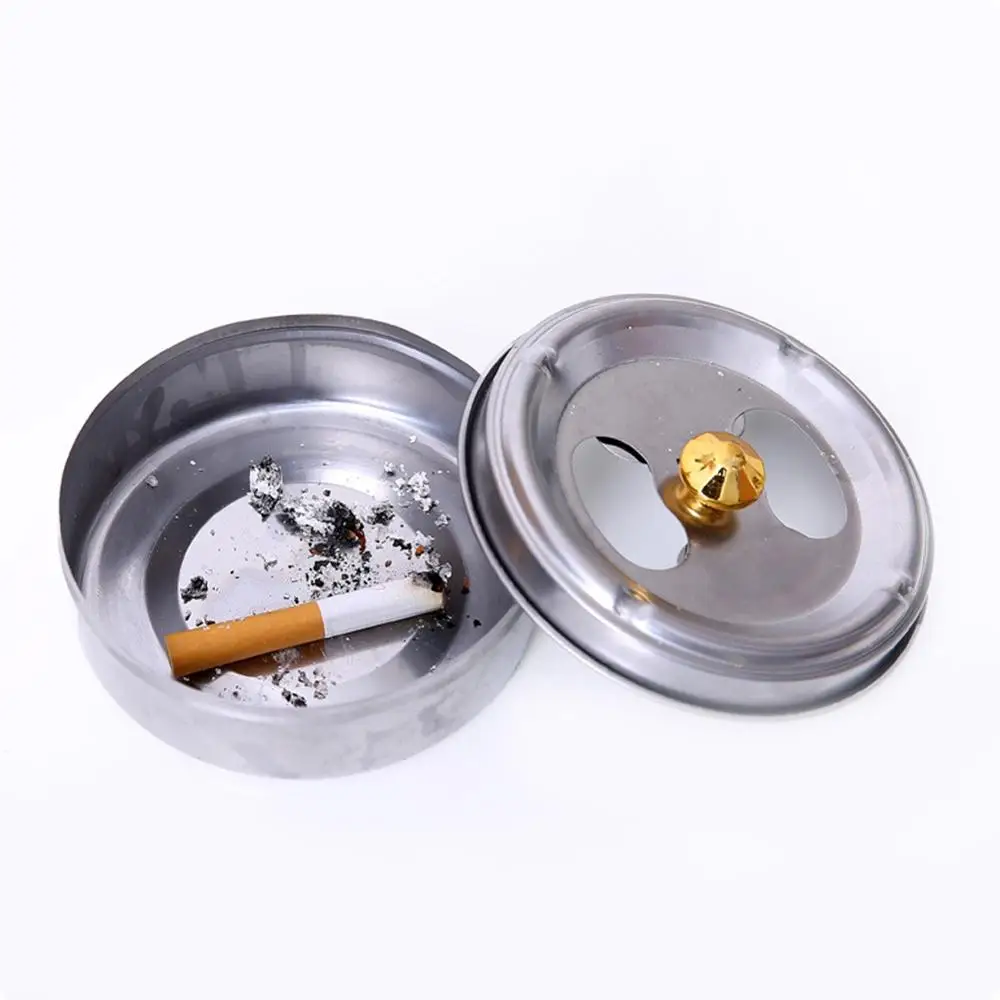 1pcs Stainless Steel Revolving Ashtray Portable With Cover Windproof Home Bar Internet Cafe Office Meeting Ashtray C232