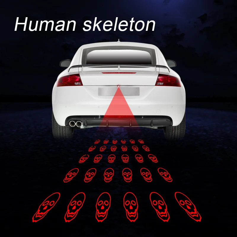 Skull head CARCTR автомобильный противотуманный светильник Предупреждение ющий светильник для предотвращения столкновений задний узор проекционный лазерный задний противотуманный фонарь автомобильный модифицированный тормозной фонарь 1 комплект - Испускаемый цвет: Skull head